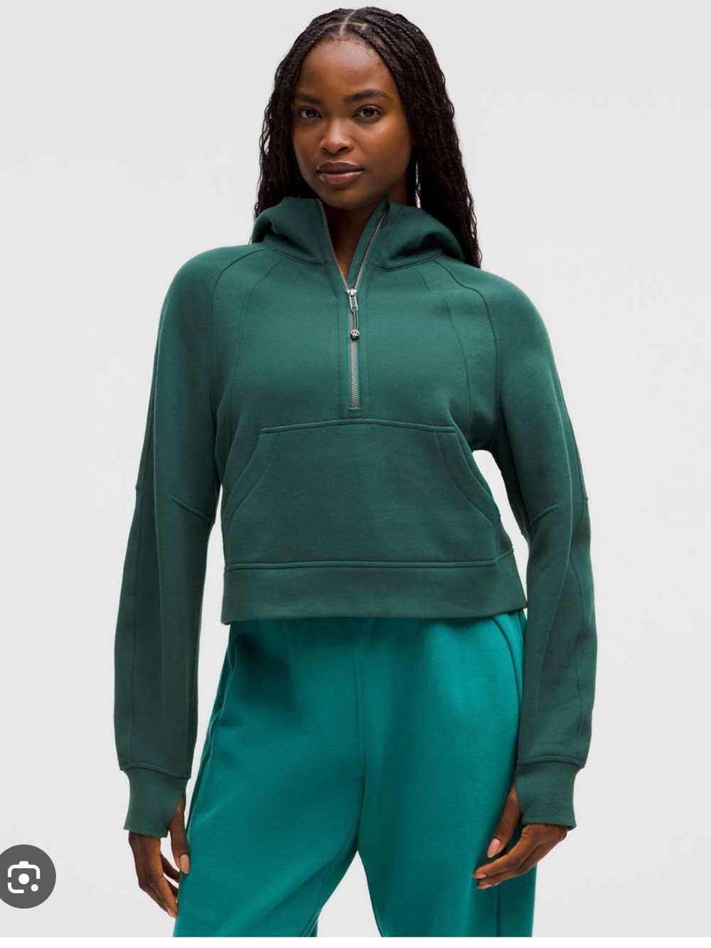 Lululemon Cropped Half-Zip Hoodie in Forest Green
